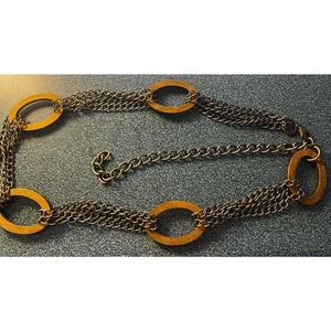 Womens Bronze Chain Belt with‎ Oval Wooden Accents Fashion Accessory